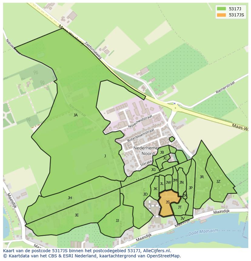 Afbeelding van het postcodegebied 5317 JS op de kaart.