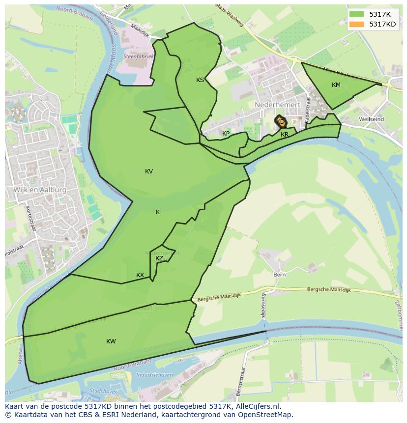 Afbeelding van het postcodegebied 5317 KD op de kaart.