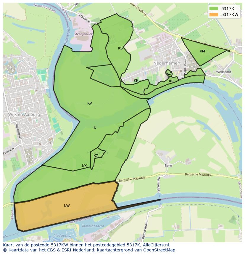 Afbeelding van het postcodegebied 5317 KW op de kaart.