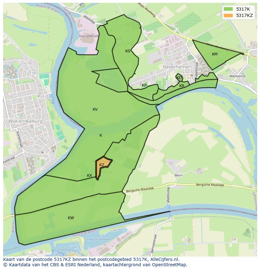Afbeelding van het postcodegebied 5317 KZ op de kaart.