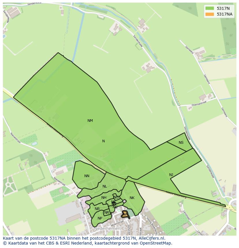 Afbeelding van het postcodegebied 5317 NA op de kaart.