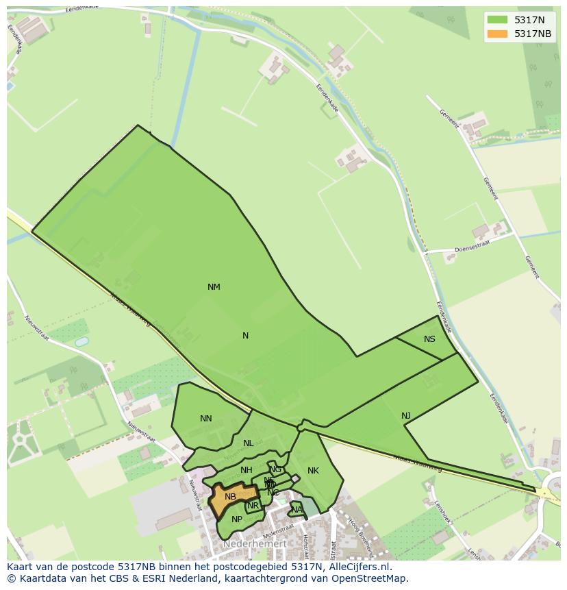 Afbeelding van het postcodegebied 5317 NB op de kaart.