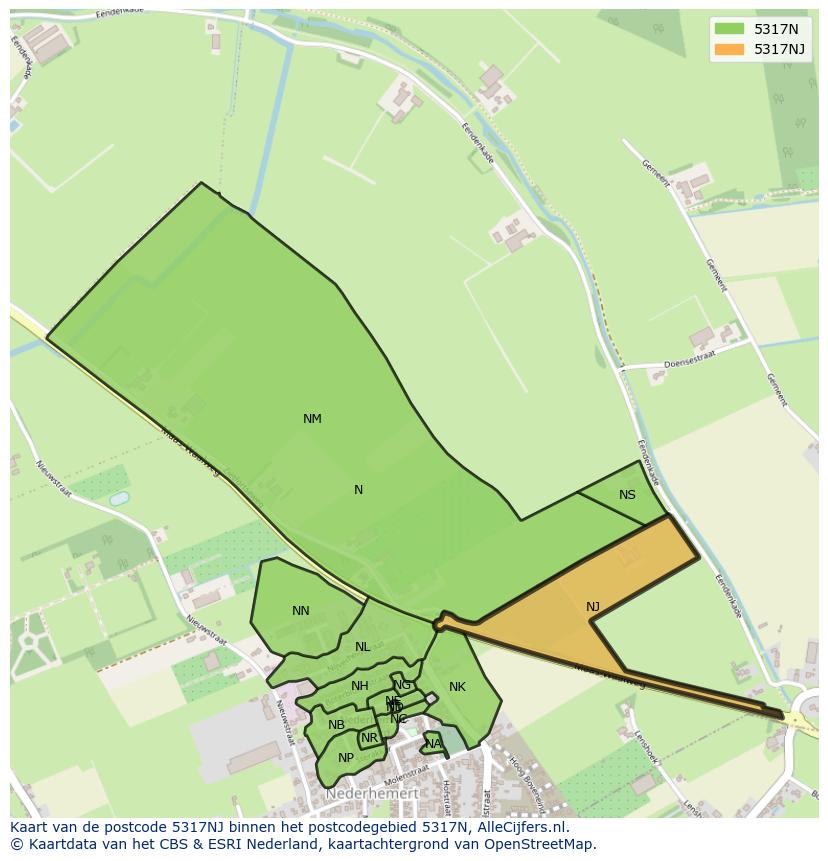 Afbeelding van het postcodegebied 5317 NJ op de kaart.