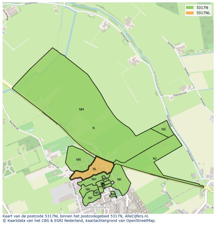 Afbeelding van het postcodegebied 5317 NL op de kaart.