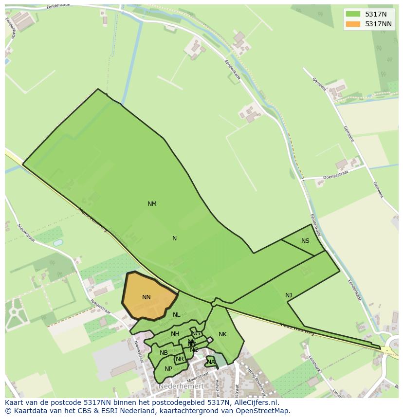 Afbeelding van het postcodegebied 5317 NN op de kaart.