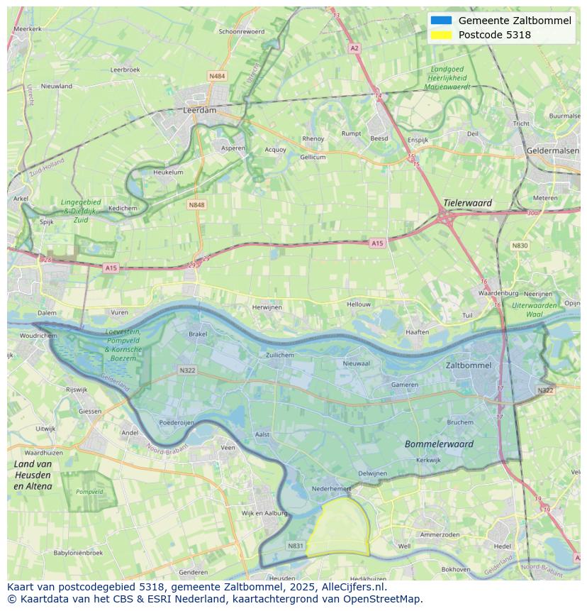 Afbeelding van het postcodegebied 5318 op de kaart.