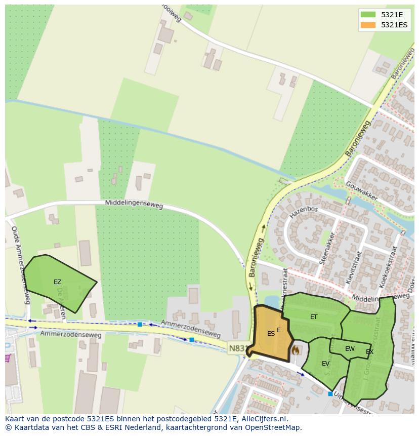Afbeelding van het postcodegebied 5321 ES op de kaart.