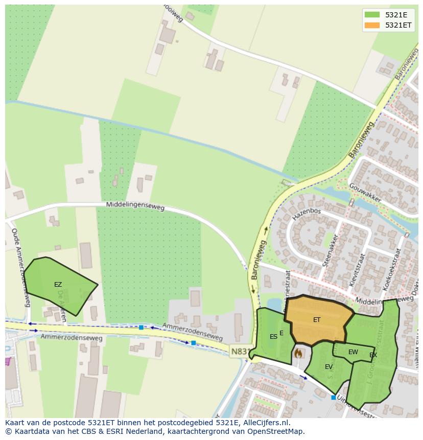 Afbeelding van het postcodegebied 5321 ET op de kaart.