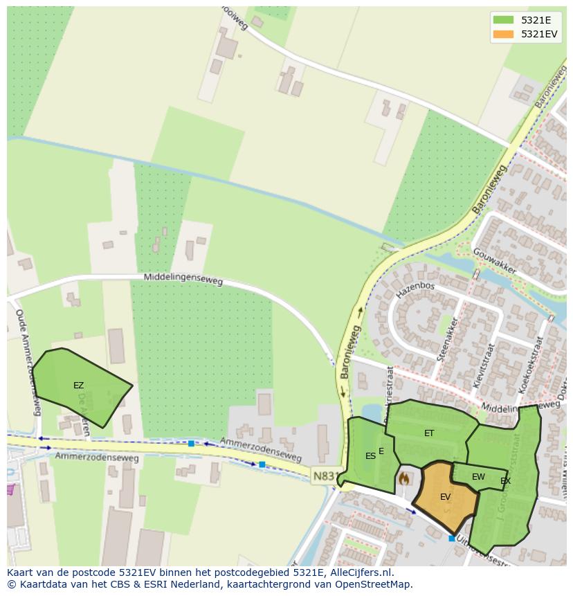 Afbeelding van het postcodegebied 5321 EV op de kaart.