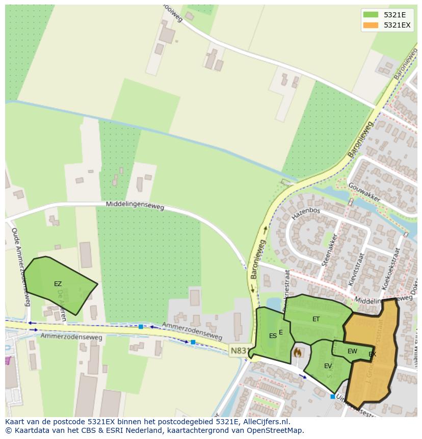 Afbeelding van het postcodegebied 5321 EX op de kaart.
