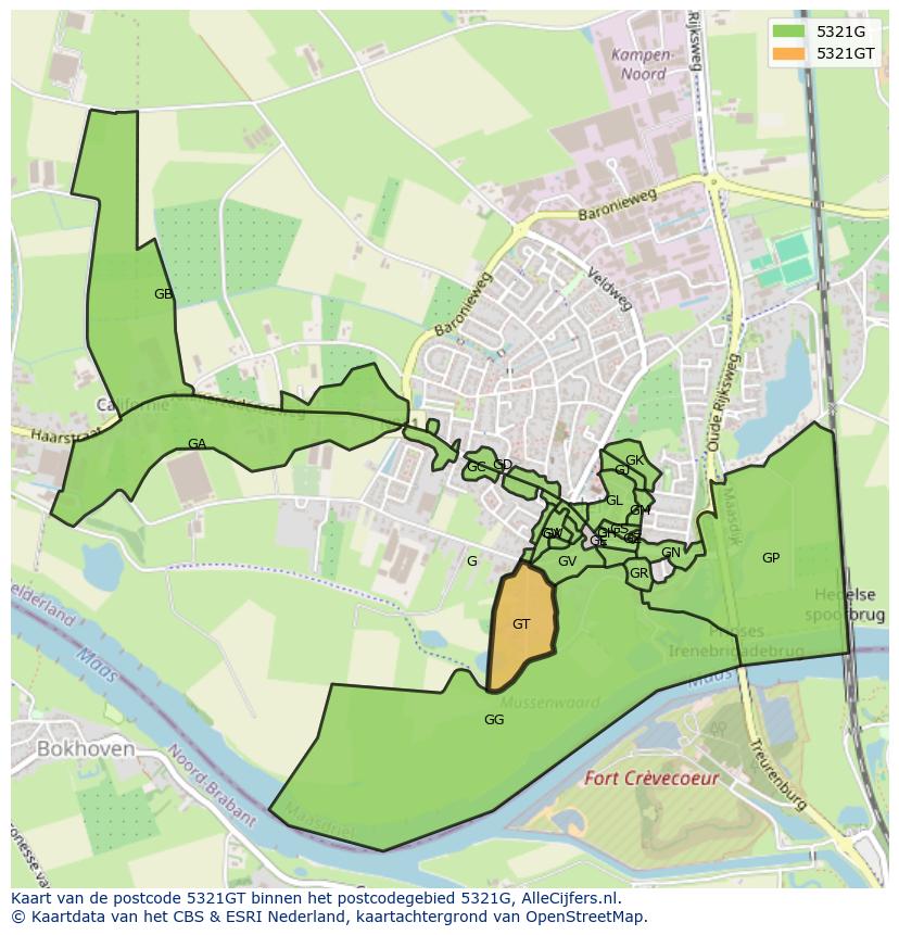 Afbeelding van het postcodegebied 5321 GT op de kaart.
