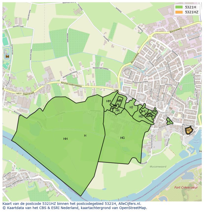 Afbeelding van het postcodegebied 5321 HZ op de kaart.