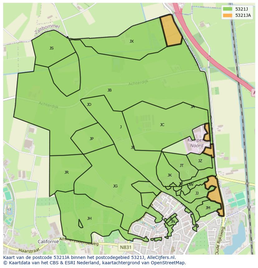 Afbeelding van het postcodegebied 5321 JA op de kaart.