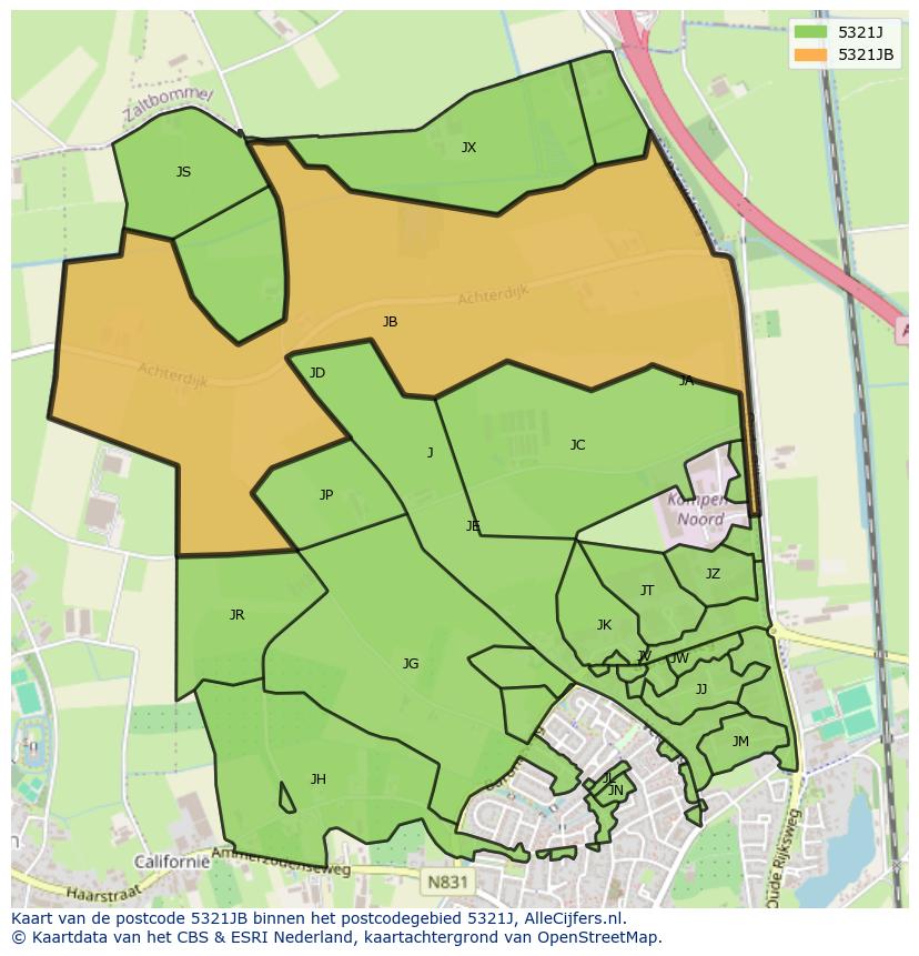 Afbeelding van het postcodegebied 5321 JB op de kaart.