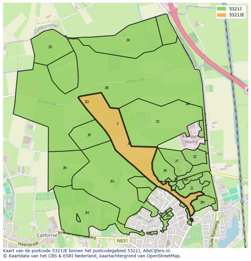 Afbeelding van het postcodegebied 5321 JE op de kaart.