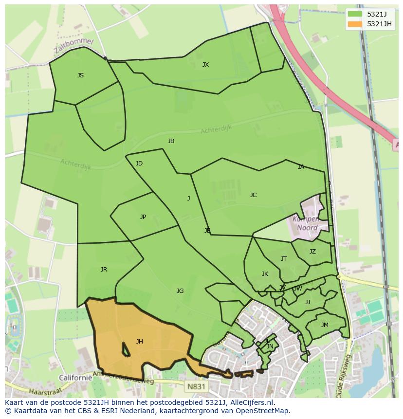 Afbeelding van het postcodegebied 5321 JH op de kaart.