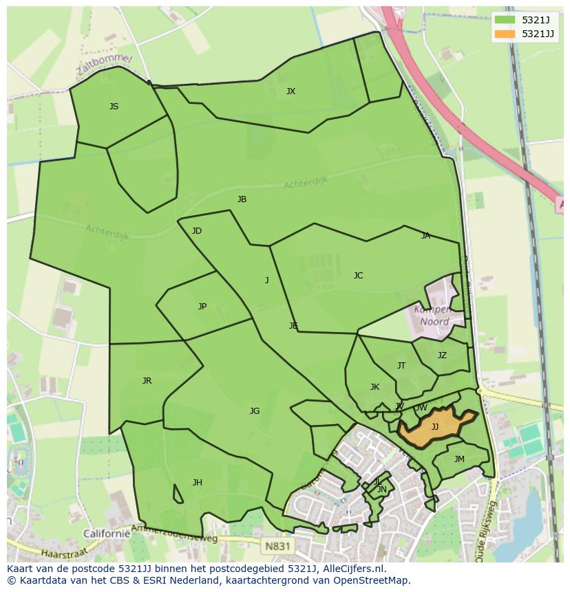Afbeelding van het postcodegebied 5321 JJ op de kaart.