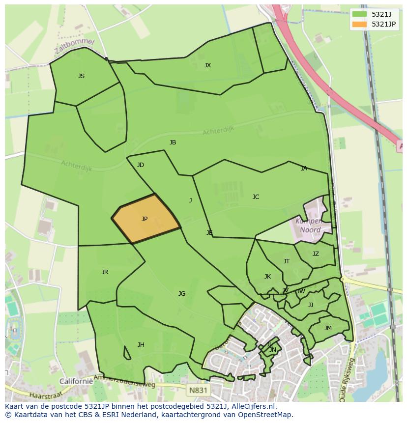 Afbeelding van het postcodegebied 5321 JP op de kaart.