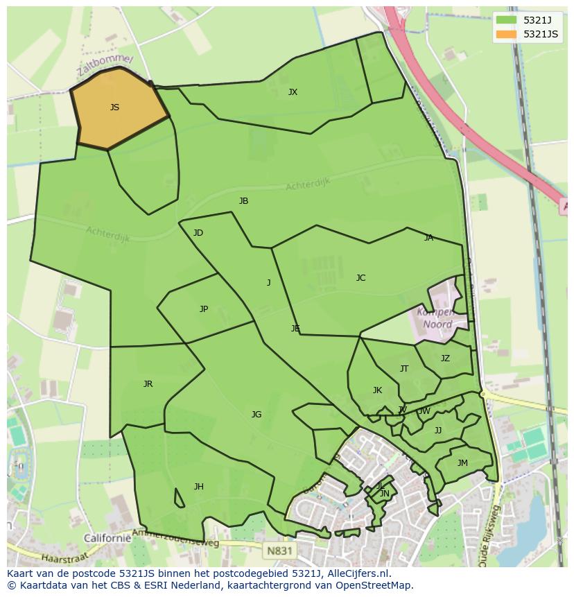 Afbeelding van het postcodegebied 5321 JS op de kaart.