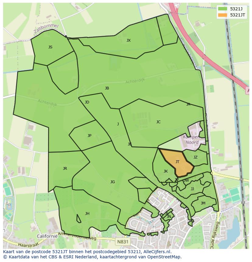 Afbeelding van het postcodegebied 5321 JT op de kaart.