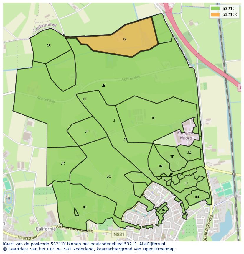 Afbeelding van het postcodegebied 5321 JX op de kaart.