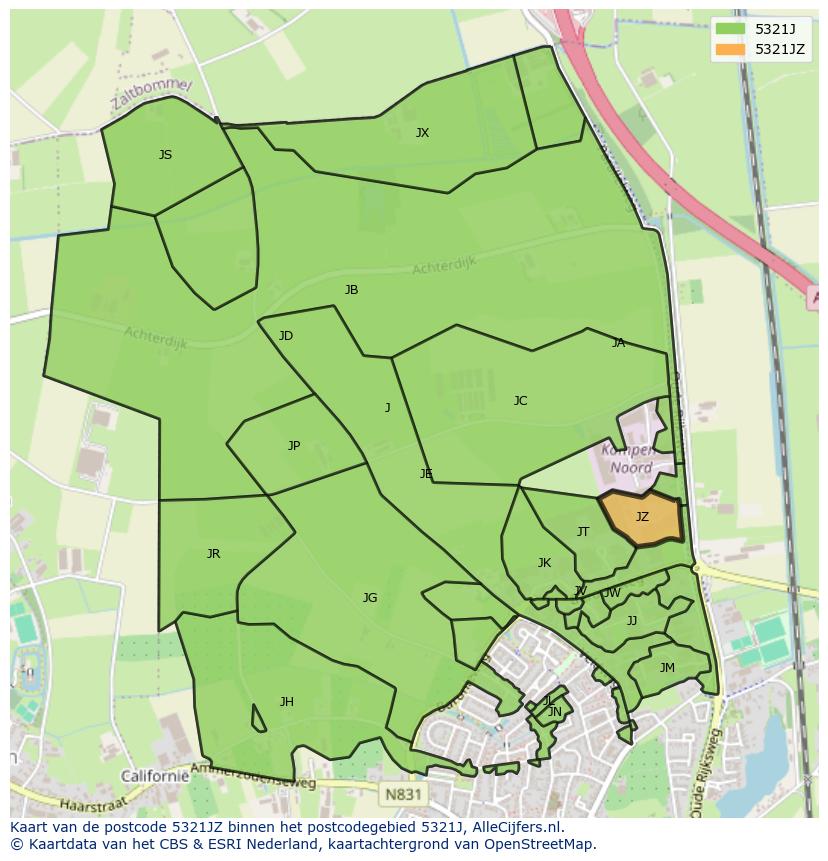 Afbeelding van het postcodegebied 5321 JZ op de kaart.