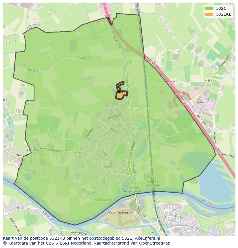 Afbeelding van het postcodegebied 5321 KB op de kaart.