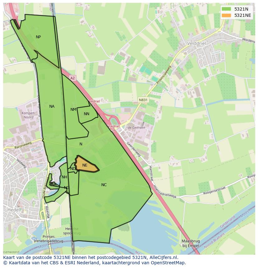 Afbeelding van het postcodegebied 5321 NE op de kaart.