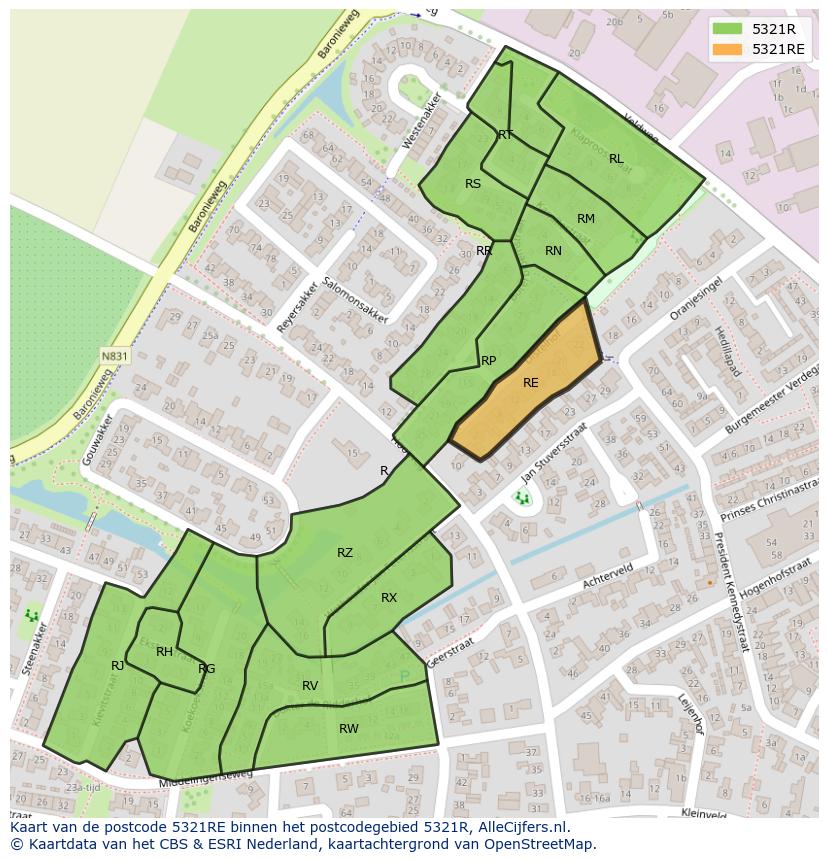 Afbeelding van het postcodegebied 5321 RE op de kaart.