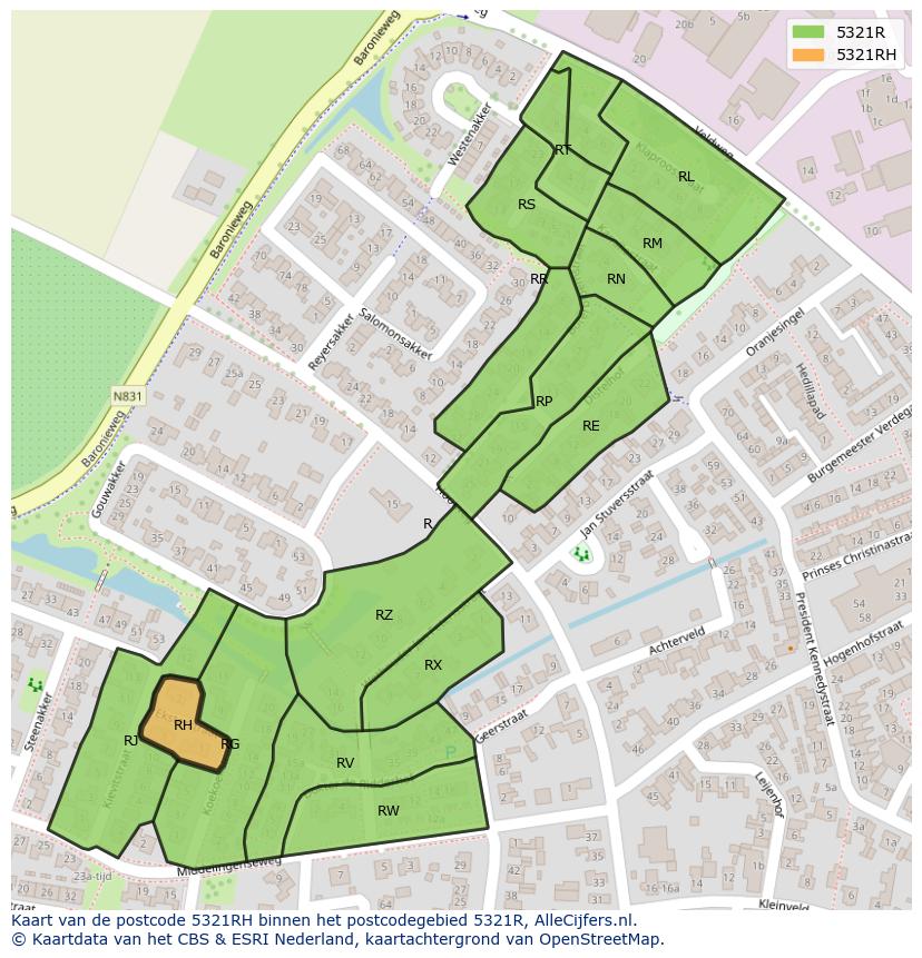 Afbeelding van het postcodegebied 5321 RH op de kaart.