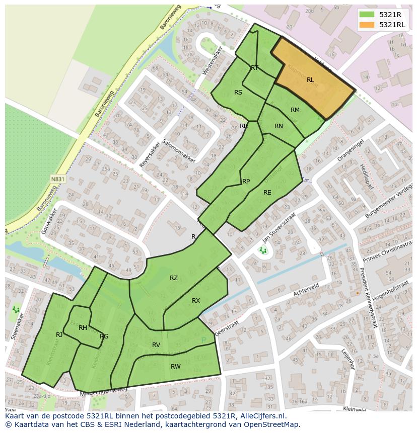 Afbeelding van het postcodegebied 5321 RL op de kaart.