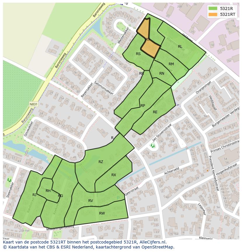 Afbeelding van het postcodegebied 5321 RT op de kaart.