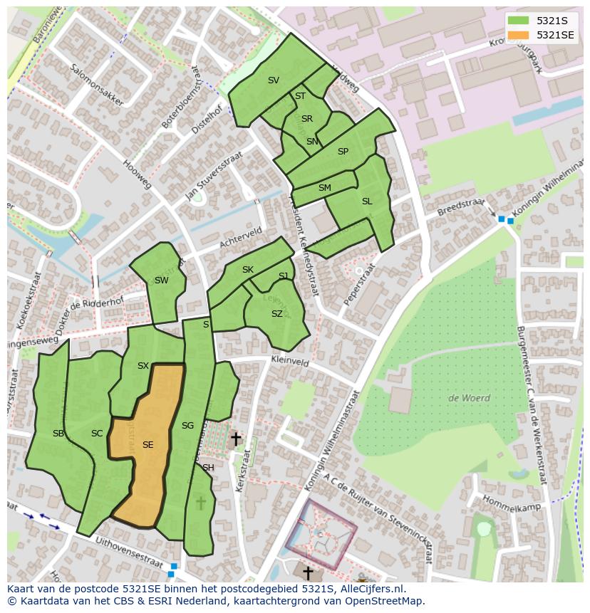 Afbeelding van het postcodegebied 5321 SE op de kaart.