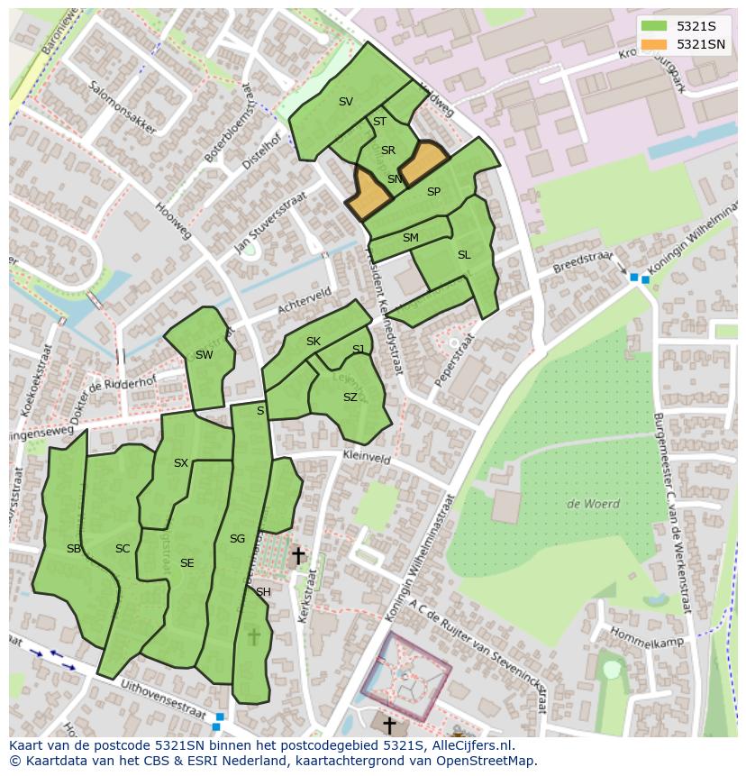 Afbeelding van het postcodegebied 5321 SN op de kaart.