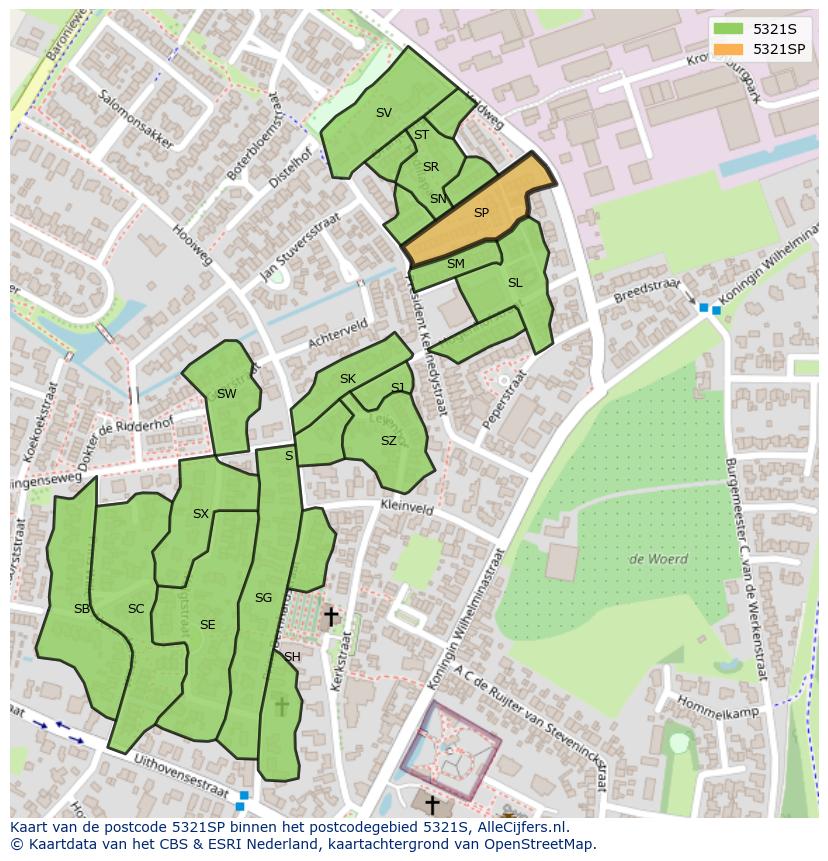 Afbeelding van het postcodegebied 5321 SP op de kaart.