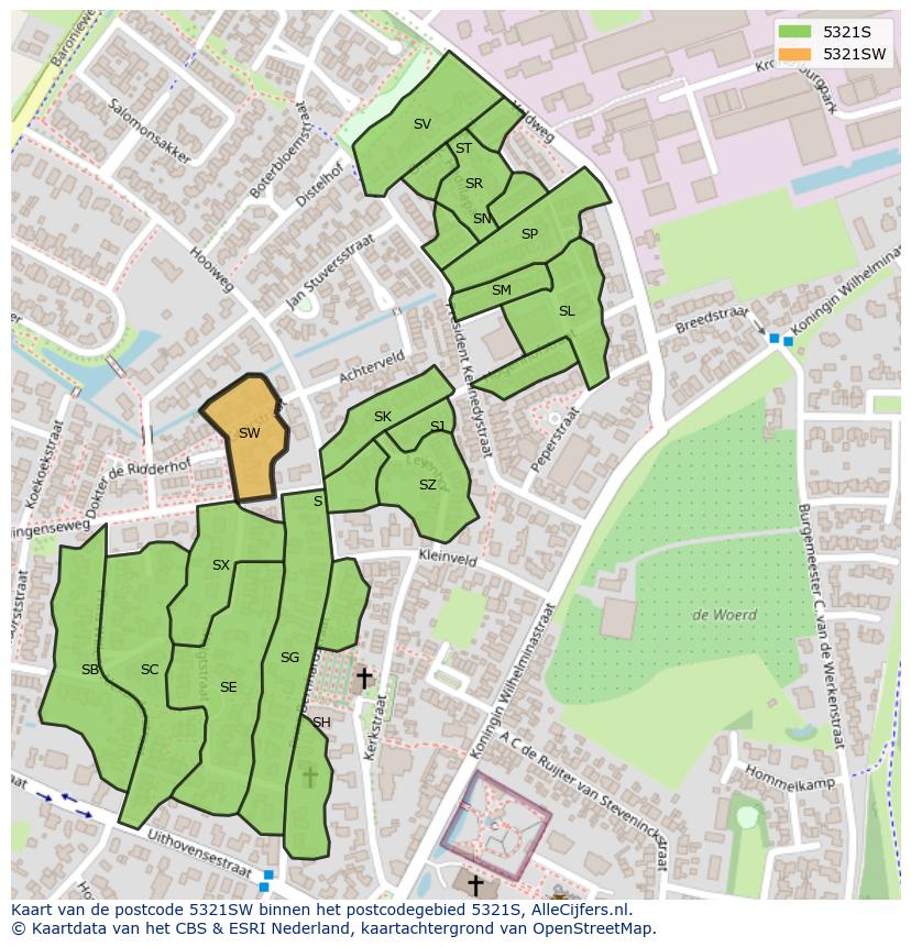 Afbeelding van het postcodegebied 5321 SW op de kaart.