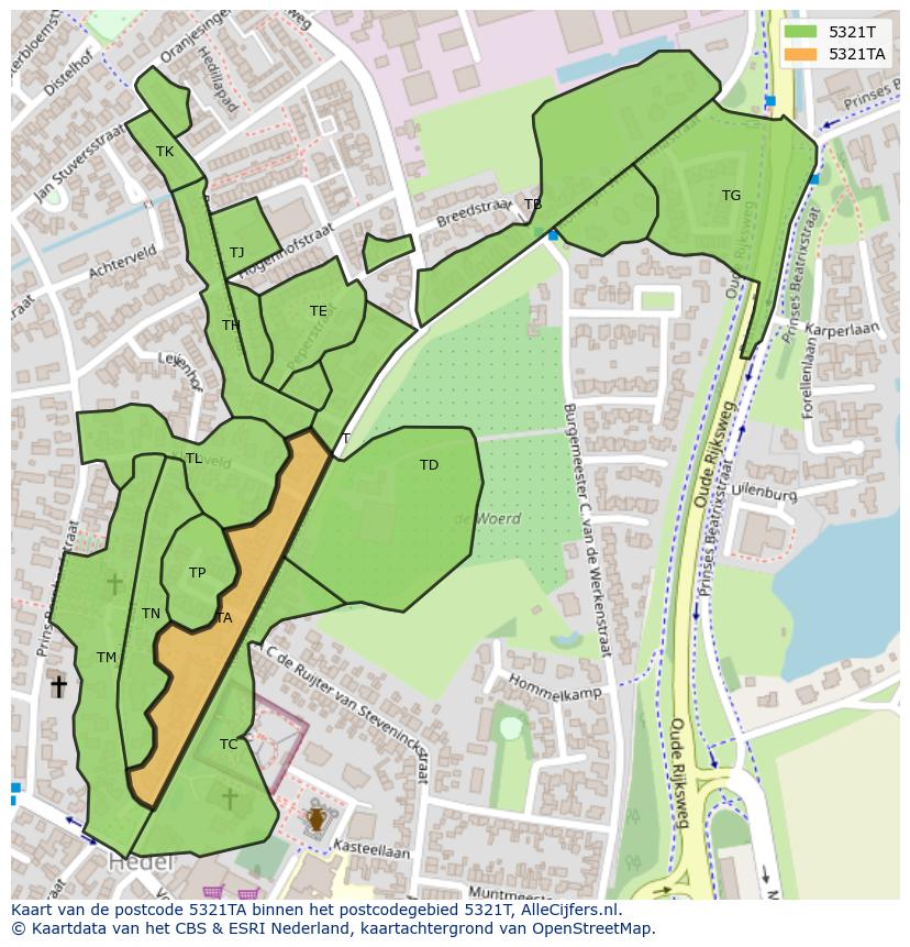 Afbeelding van het postcodegebied 5321 TA op de kaart.