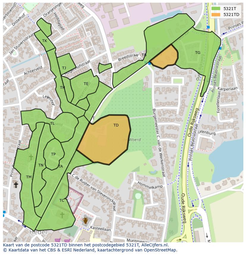 Afbeelding van het postcodegebied 5321 TD op de kaart.