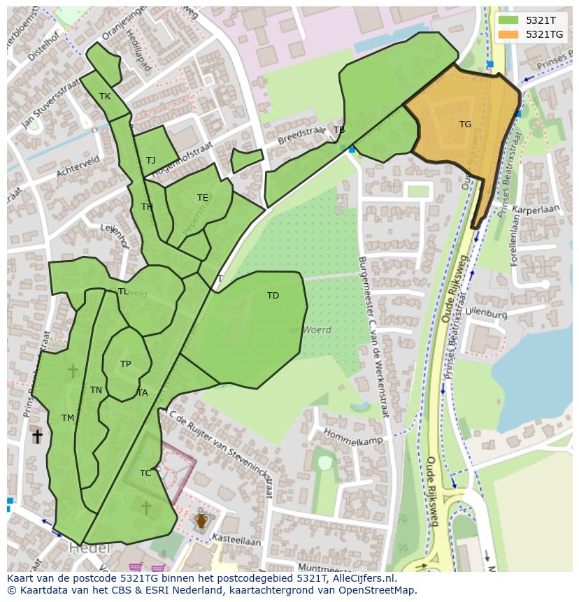 Afbeelding van het postcodegebied 5321 TG op de kaart.