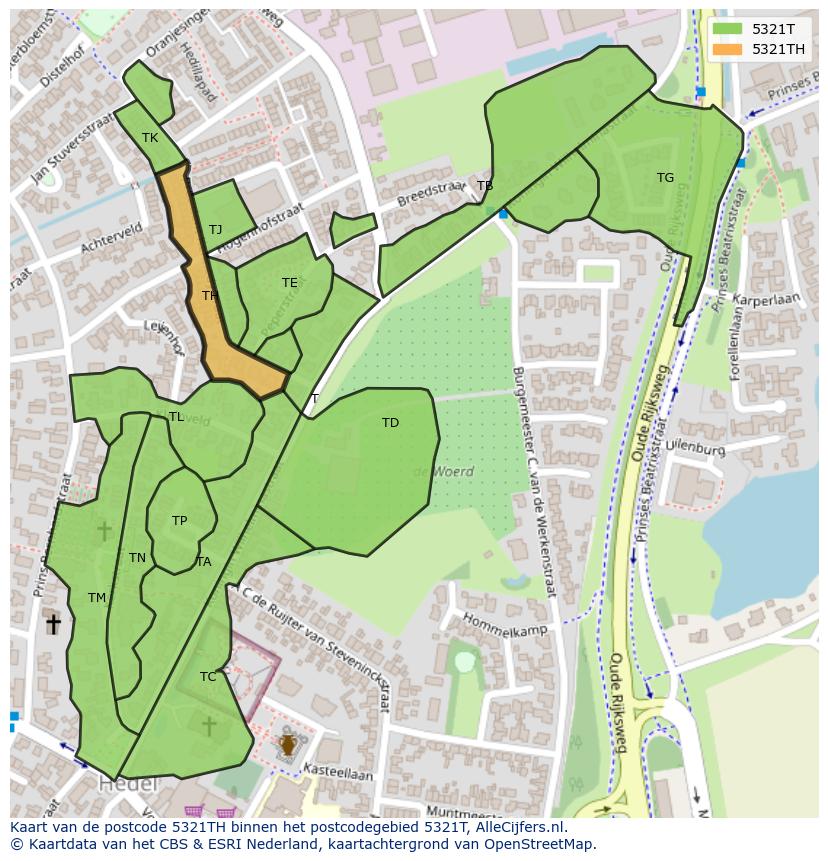 Afbeelding van het postcodegebied 5321 TH op de kaart.
