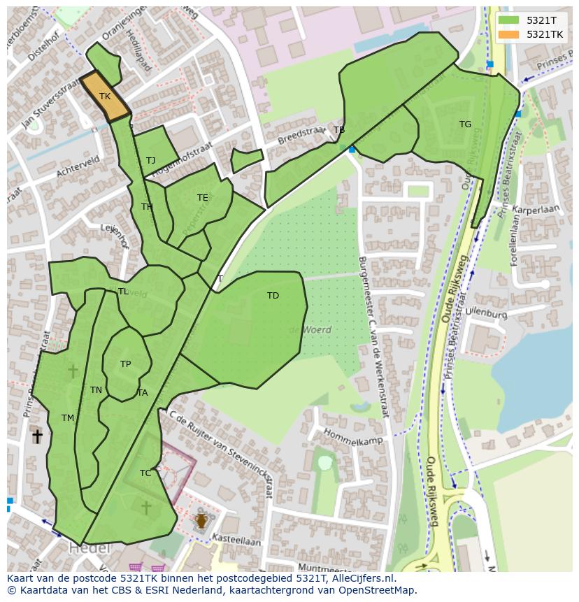Afbeelding van het postcodegebied 5321 TK op de kaart.