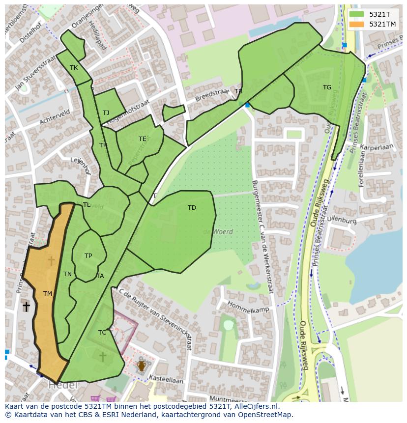 Afbeelding van het postcodegebied 5321 TM op de kaart.