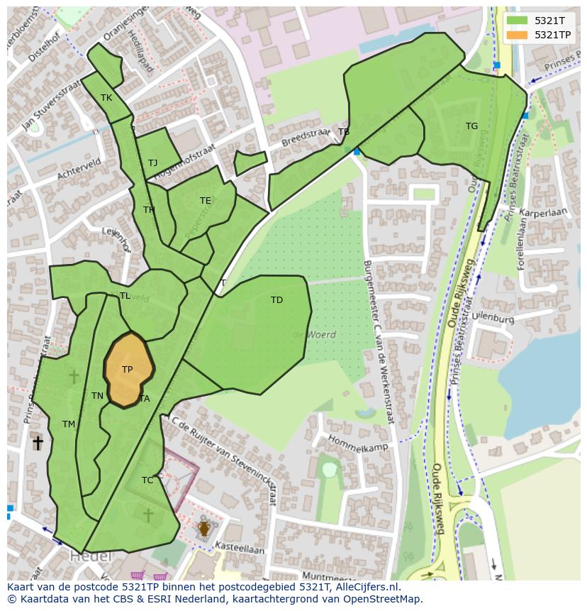 Afbeelding van het postcodegebied 5321 TP op de kaart.