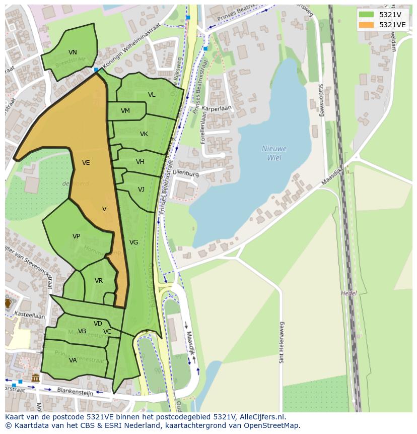 Afbeelding van het postcodegebied 5321 VE op de kaart.