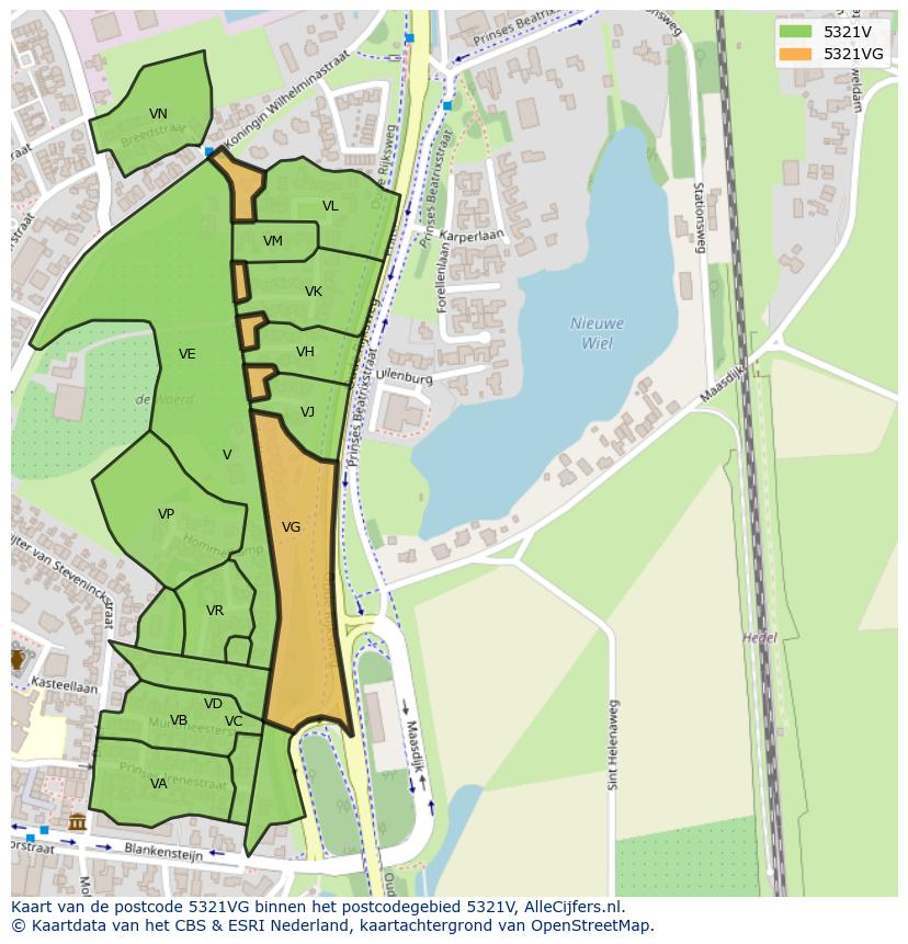 Afbeelding van het postcodegebied 5321 VG op de kaart.