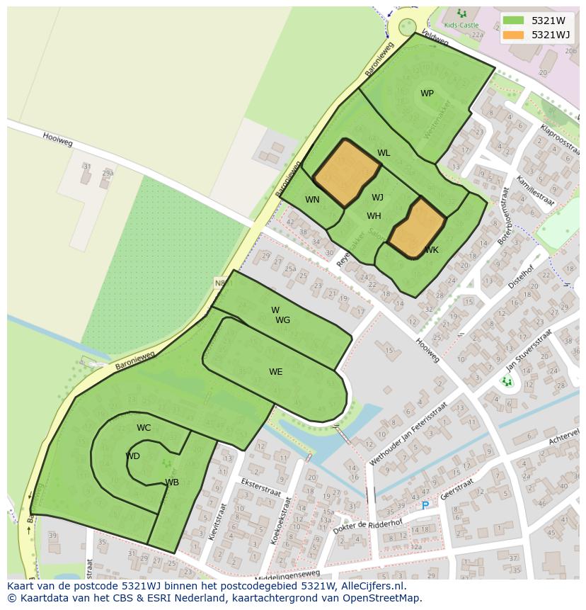 Afbeelding van het postcodegebied 5321 WJ op de kaart.
