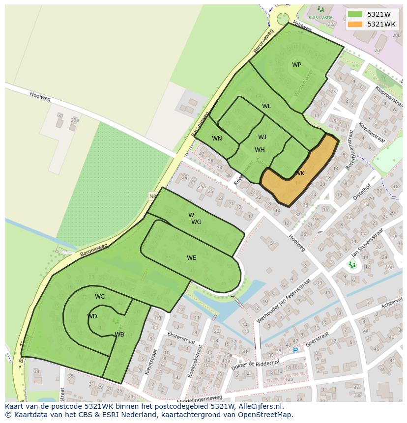 Afbeelding van het postcodegebied 5321 WK op de kaart.