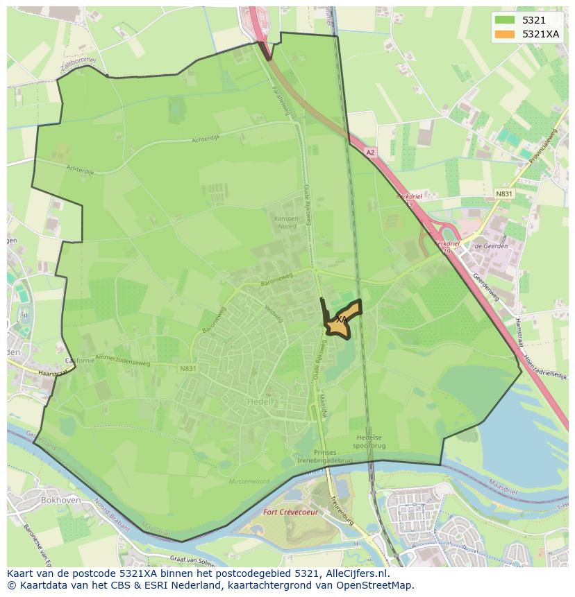 Afbeelding van het postcodegebied 5321 XA op de kaart.