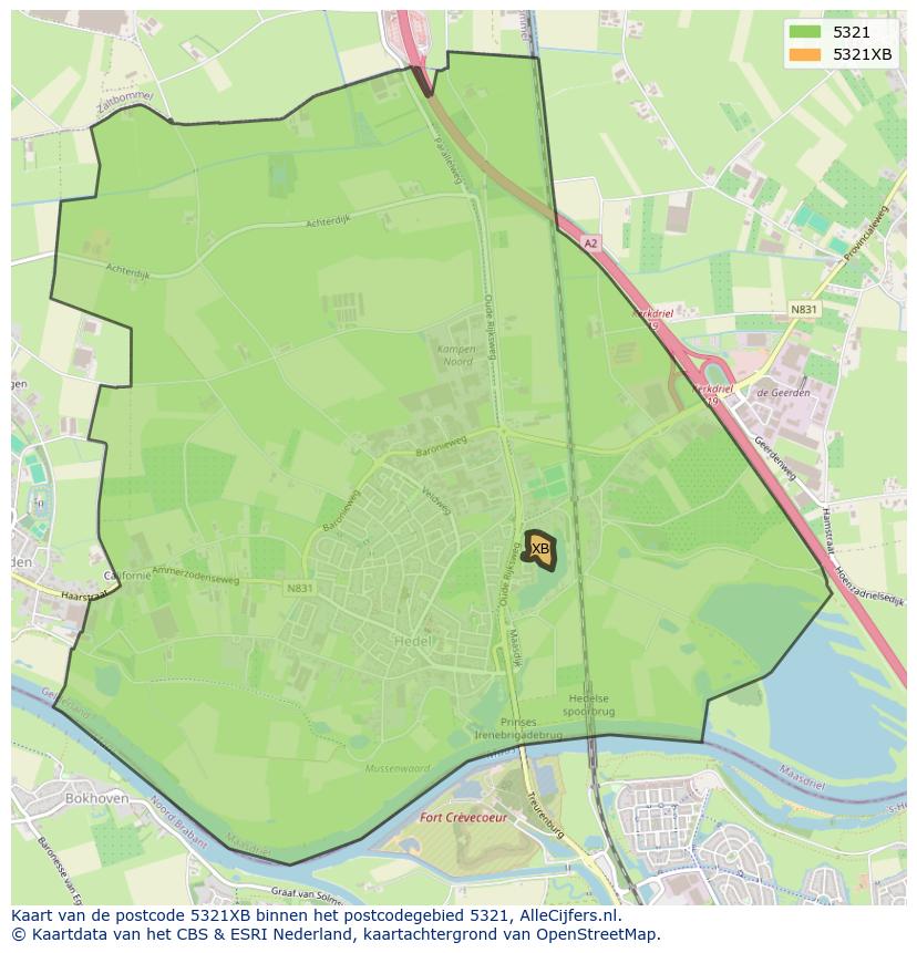Afbeelding van het postcodegebied 5321 XB op de kaart.