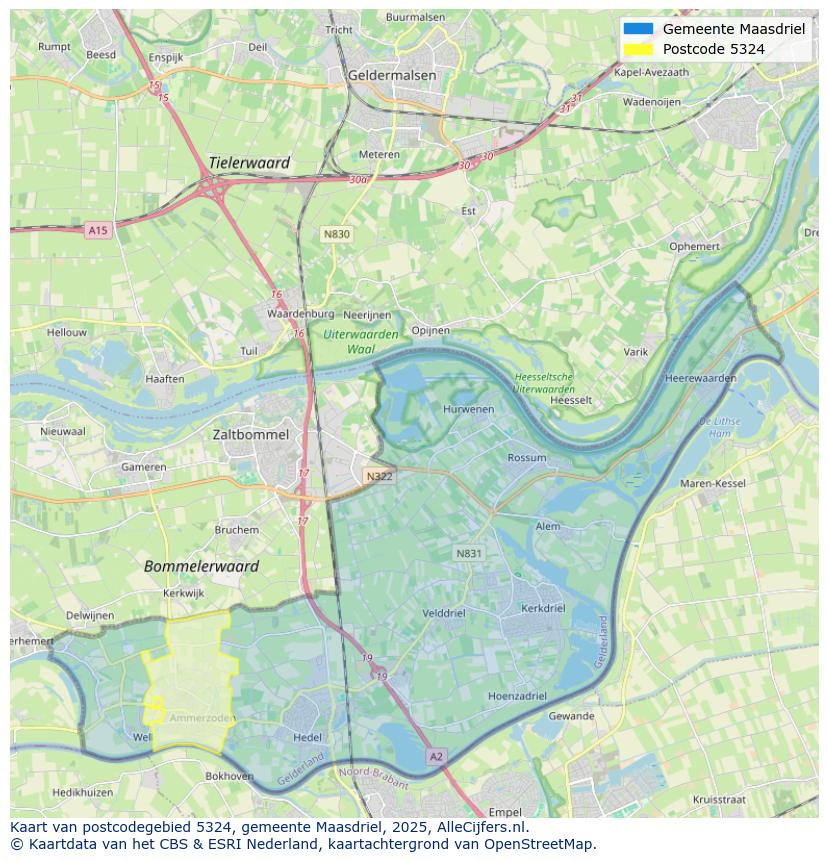 Afbeelding van het postcodegebied 5324 op de kaart.